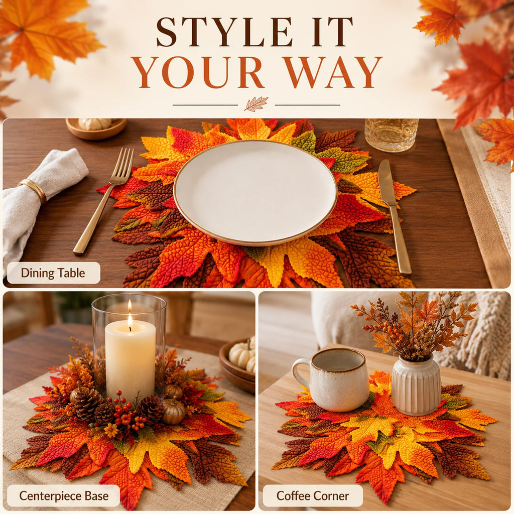 8 Pcs 15" Fall Placemats, Thanksgiving Leaf Mats, Multicolor