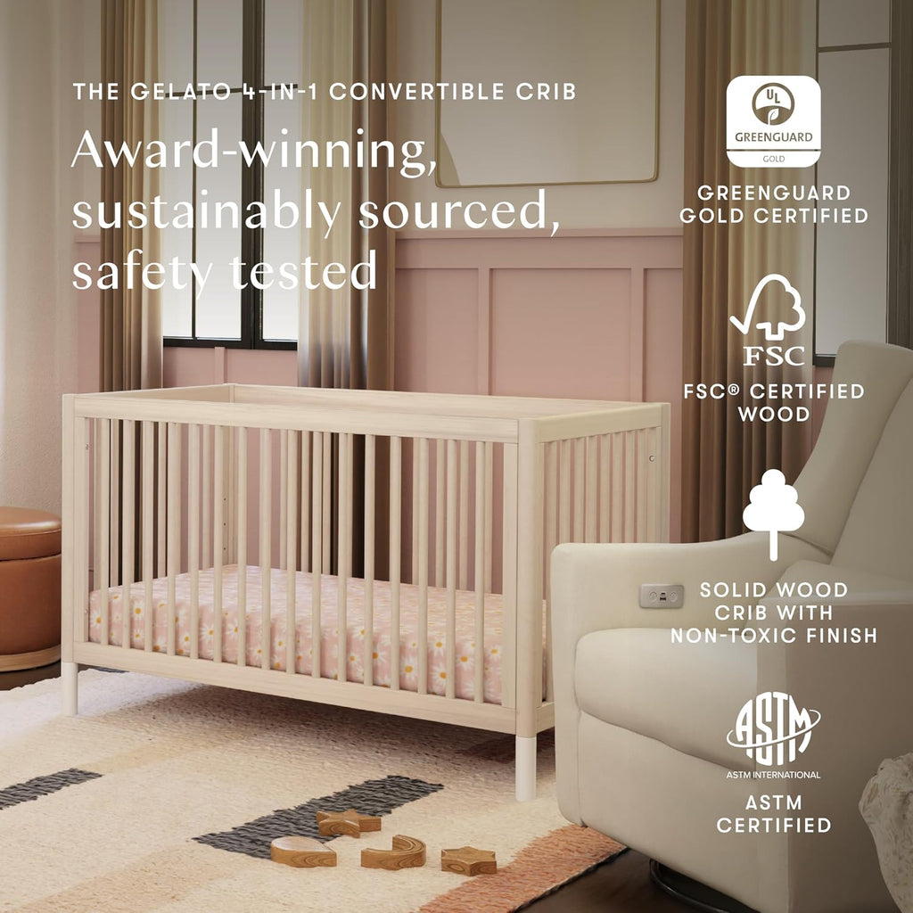 Gelato 4-in-1 Baby Crib, Washed Natural & White | GREENGUARD Gold Certified Convertible Crib - Converts to Toddler