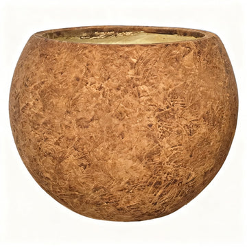 10" H x 14"Dia Brown Fiberstone Planter Pot with Drainage Hole, Large Round Handcrafted Decorative Flower Pot for