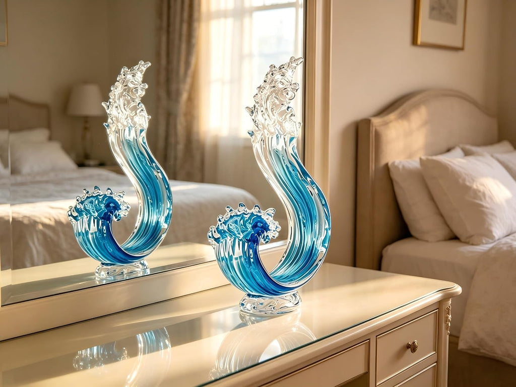 14in Hand Blown Blue Ocean Wave Murano Style Glass Sculpture Home Decor - Set of 50