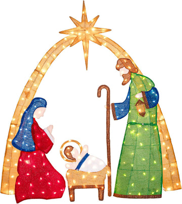 5.5 FT Lighted Nativity Scene, 2.5D Outdoor Nativity Set Christmas Yard Decoration with 210 Warm White LEDs