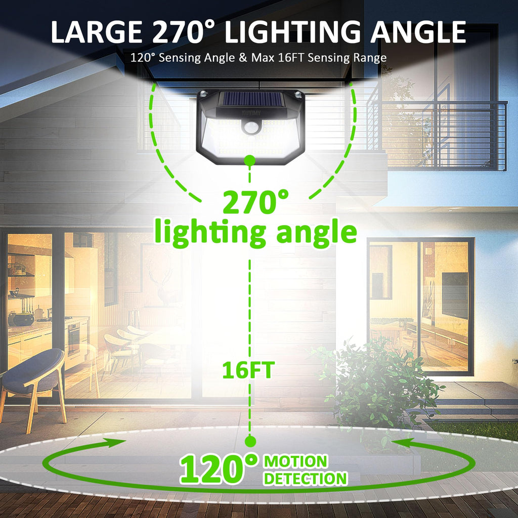 Solar Outdoor Lights, 230 LED with Motion Sensor and 3 Modes, IP65 Waterproof, 270° Wide Angle Light, Easy-to-Install