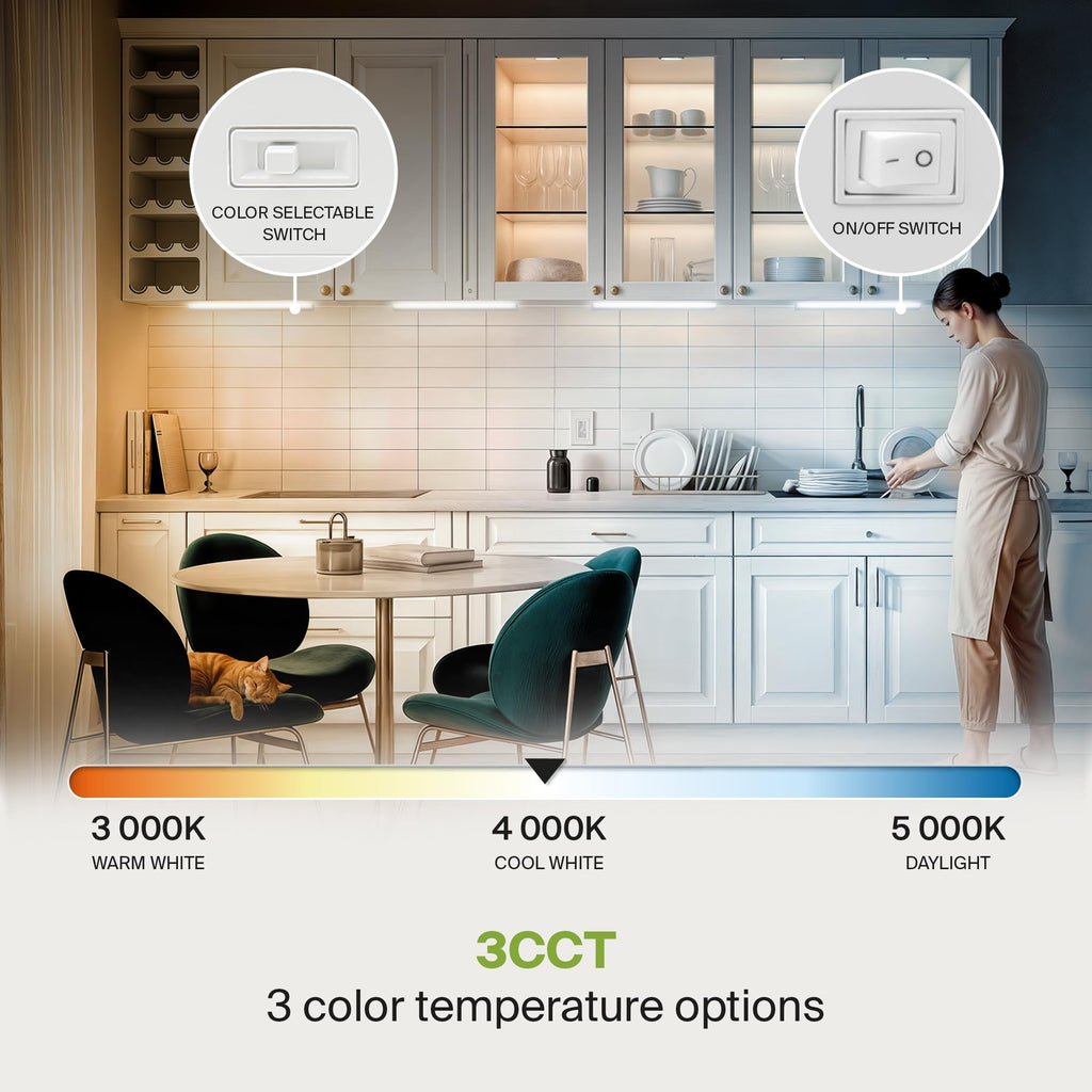LED Under Cabinet Lighting, 24 inch 12W 822 LM, Dimmable Hardwired Under Cabinet Lights, 3000K Soft/4000K Cool/5000K