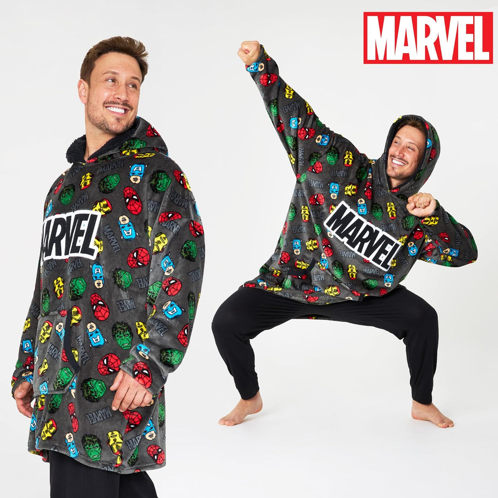 Avengers Blanket Hoodie for Men, Teens, Oversized Fleece Wearable Blanket with Sherpa Hood Poncho, Gifts for Men
