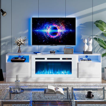 70" TV Stand with 36" Electric Fireplace, Large Modern Media Entertainment Center with Storage Cabinet and 12 Colors