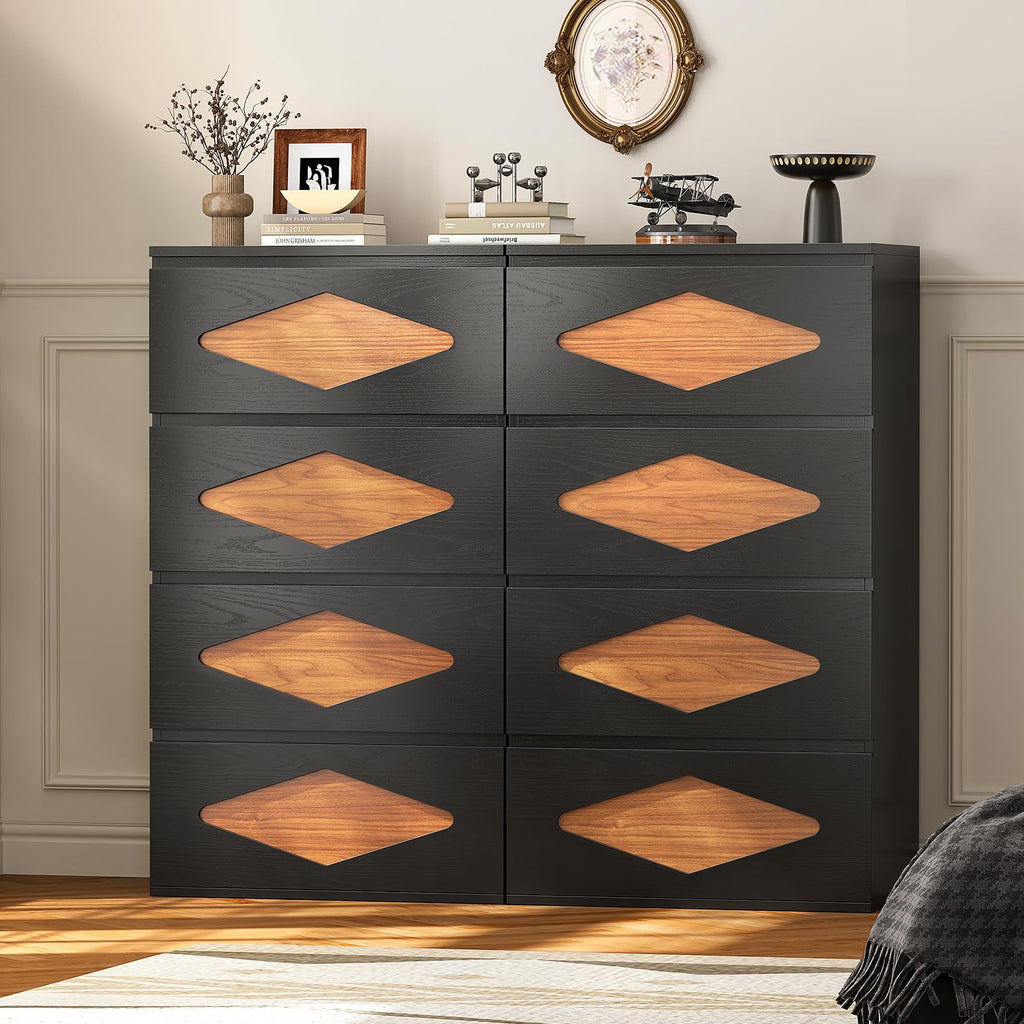 48.3'' Tall, 4 Chest of Wooden Deep Drawers, Vintage, Closet Storage Dressers Organizer (Black+Brown)