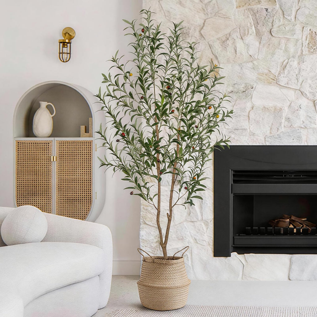 Artificial Olive Tree, 6FT Tall Faux Olive Tree with Pot, Artificial Plants with Natural Wood Trunk and Lifelike