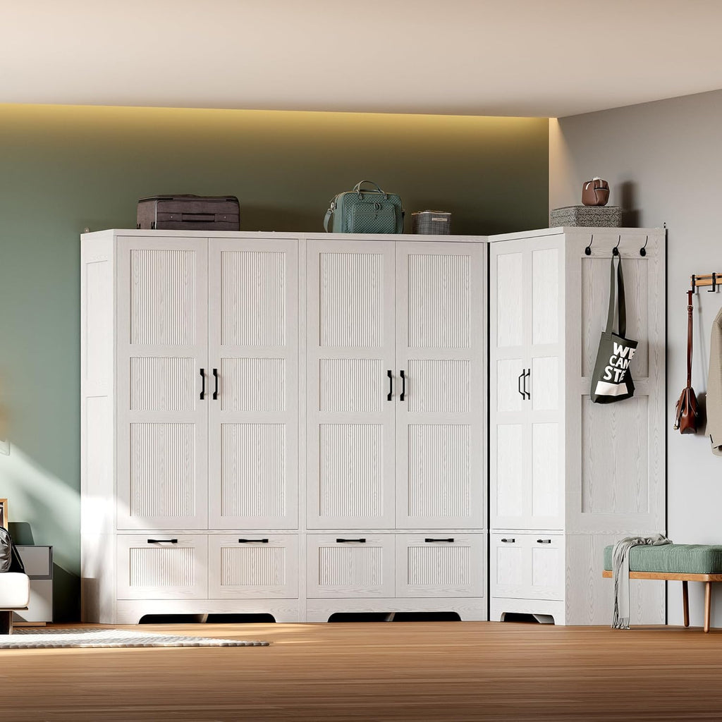 71" Wooden Armoire Wardrobe Closet with 2 Drawers & Hanging Rod | Freestanding Clothing Storage Cabinet with 2 Doors