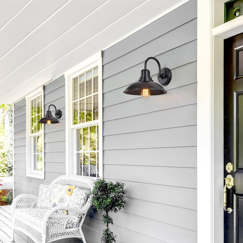 2 Pack Black Outdoor Wall Sconce, Modern Farmhouse Gooseneck Barn Light with E26 Socket, Anti-Rust Metal Vanity Light