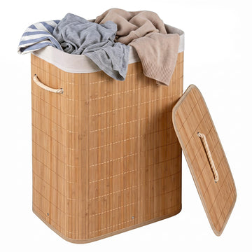 Bamboo Laundry Hamper with Lid, Removable Liner & Portable Handles