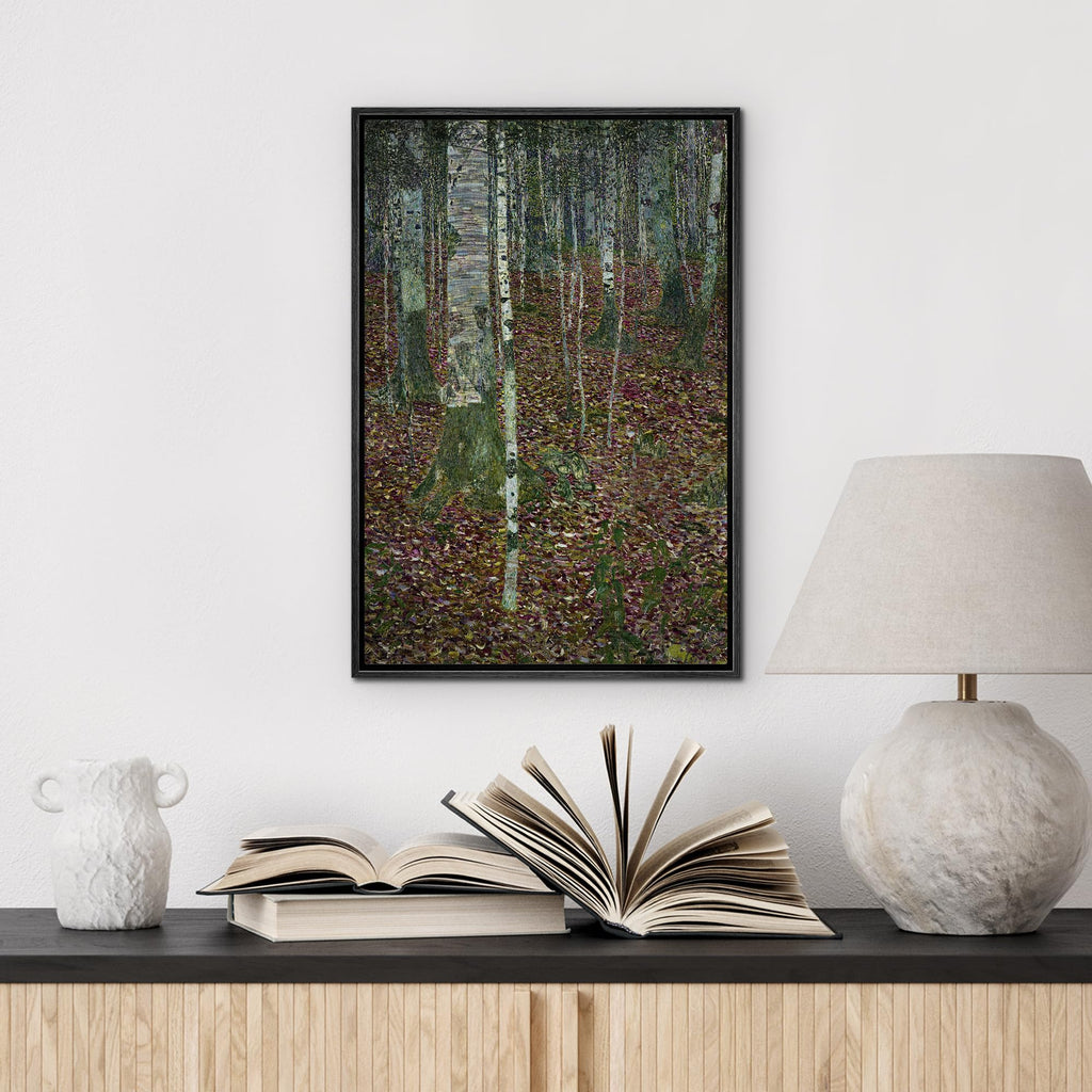 Framed Canvas Print Wall Art Birch Forest by Gustav Klimt Nature Wilderness Illustrations Retro Decorative Floral
