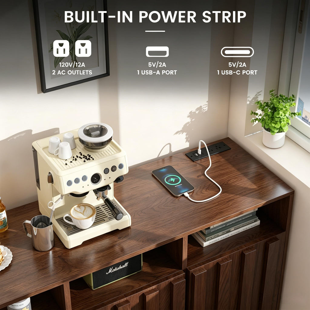 70" Walnut Fluted TV Stand for up to 80" TVs with Power Outlets