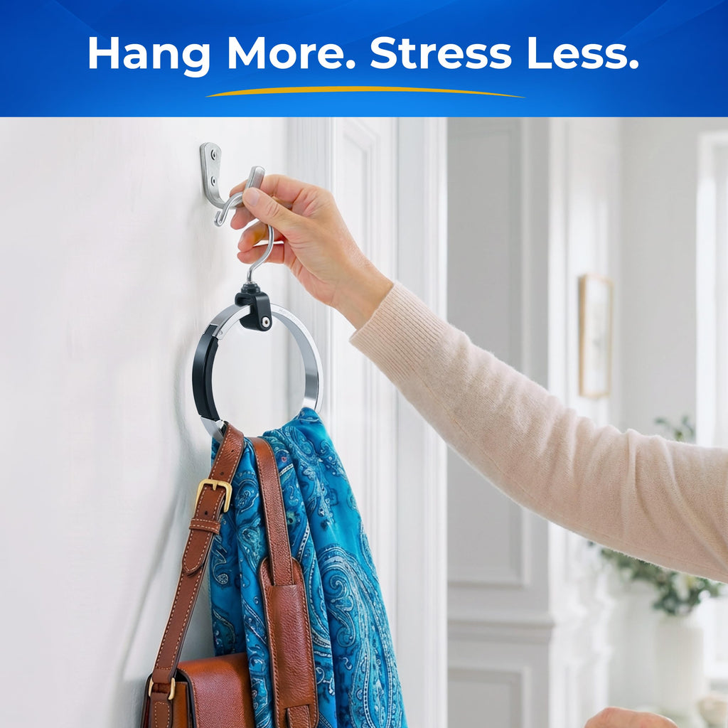 Rotating Closet Organizer, Aluminum Ring Accessory Hanger with 360° Swivel Hook & Spring Latch, Space Saving Holder