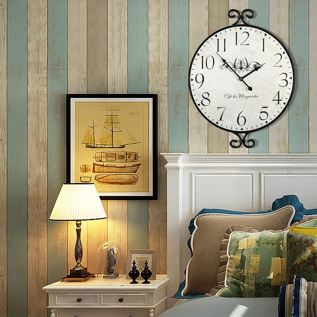 30 Inch Wall Clock, Extra Large Farmhouse Wall Clock, Wrought Iron Frame with Warm Gray Finish, Silent Battery