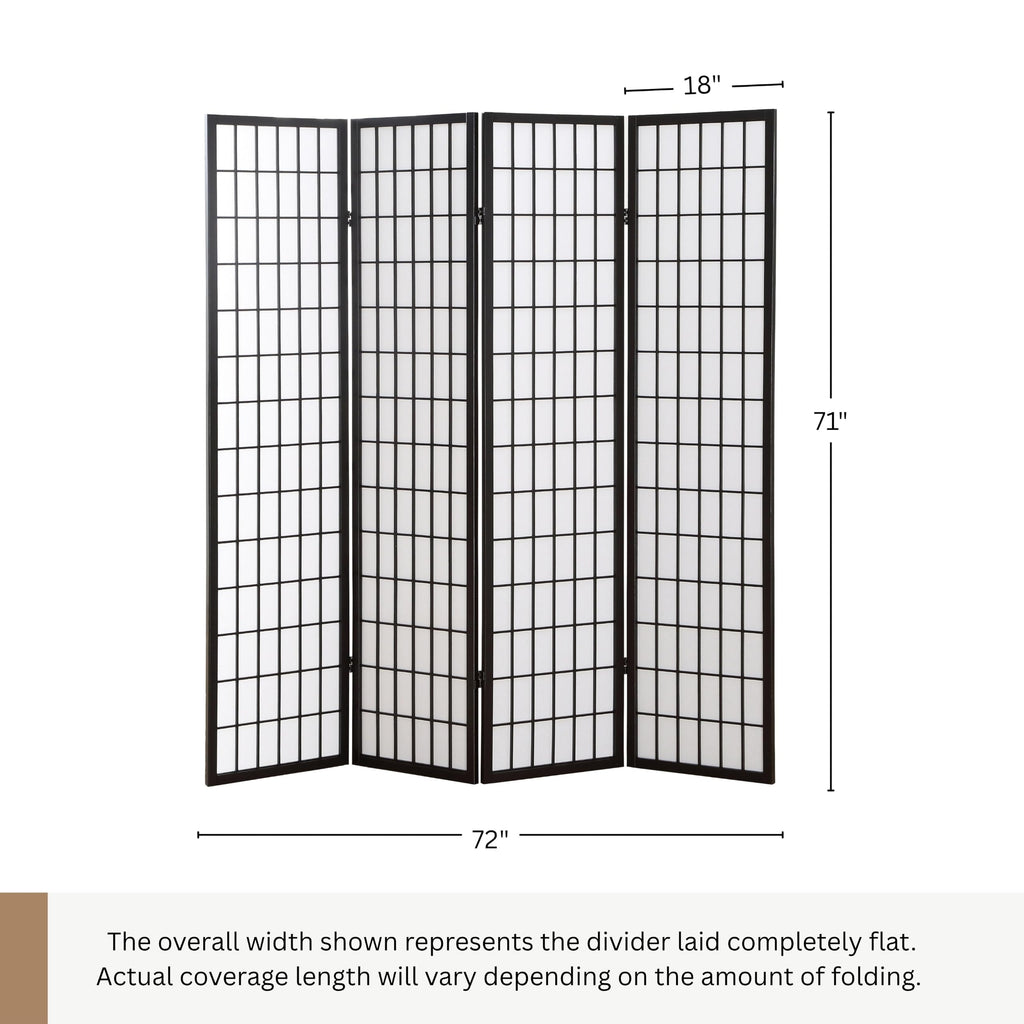 Shoji 4 Panel Screen Room Divider, Black