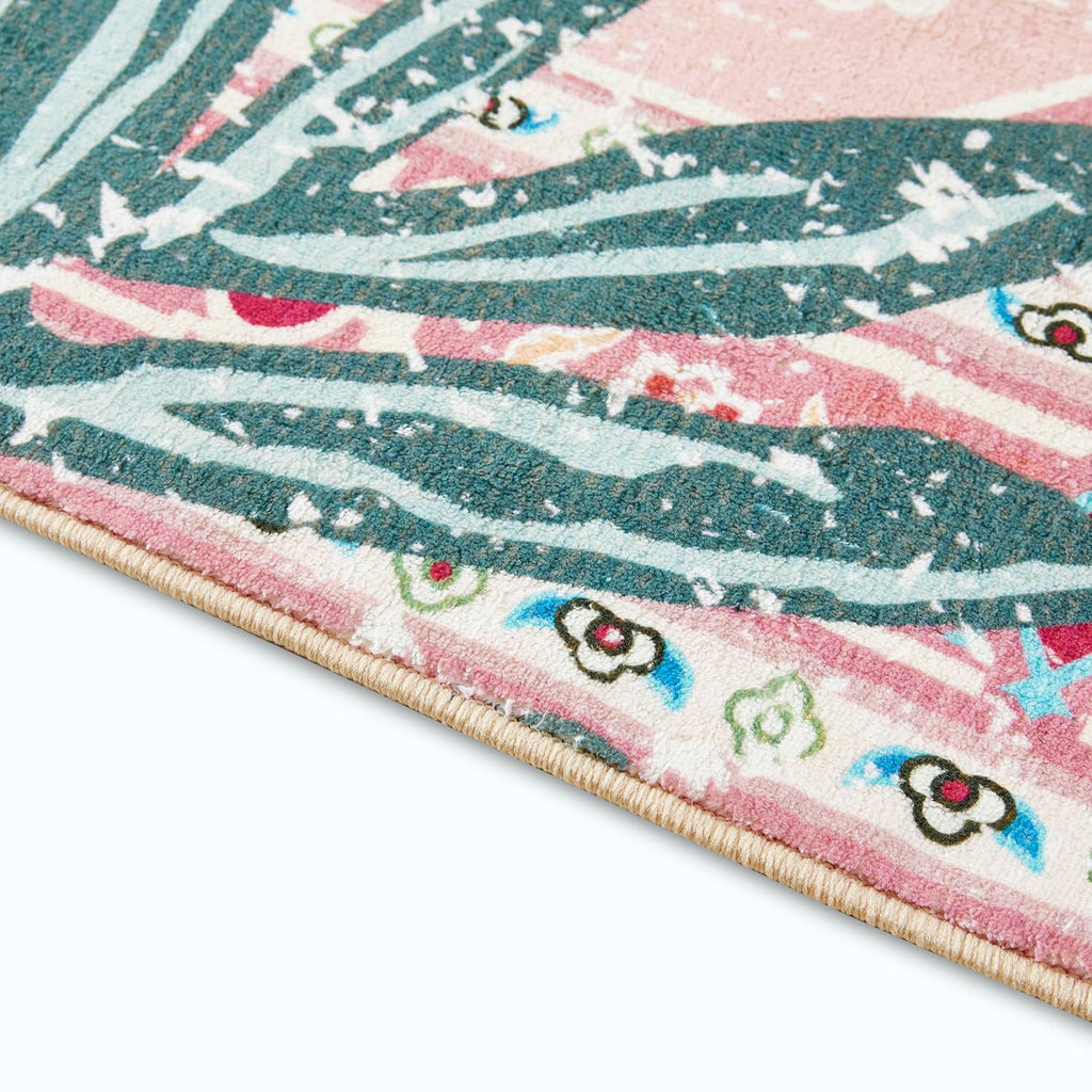 Oriental Tropical Hallway Runner Rug Washable, Thin Stain Resistant Pink Boho Runner Rug Kitchen Bedroom Laundry