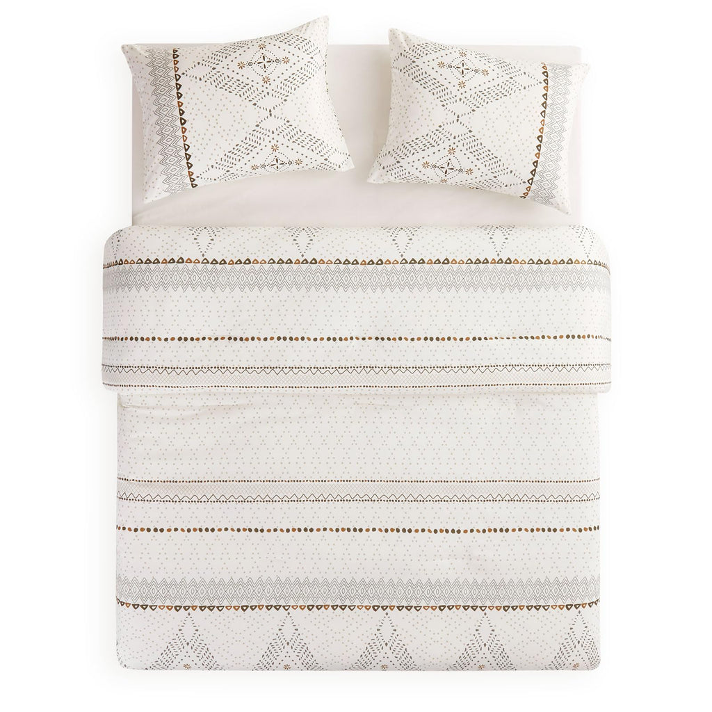 Boho Comforter Set, Farmhouse Bohemian Western Aztec Neutral Aesthetic, Soft Lightweight Bedding, 3 Pieces, Beige