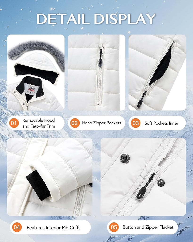 Girls Winter Coats Fleece lined Puffer Jackets Kids Warm Outerwear With Detachable Hood