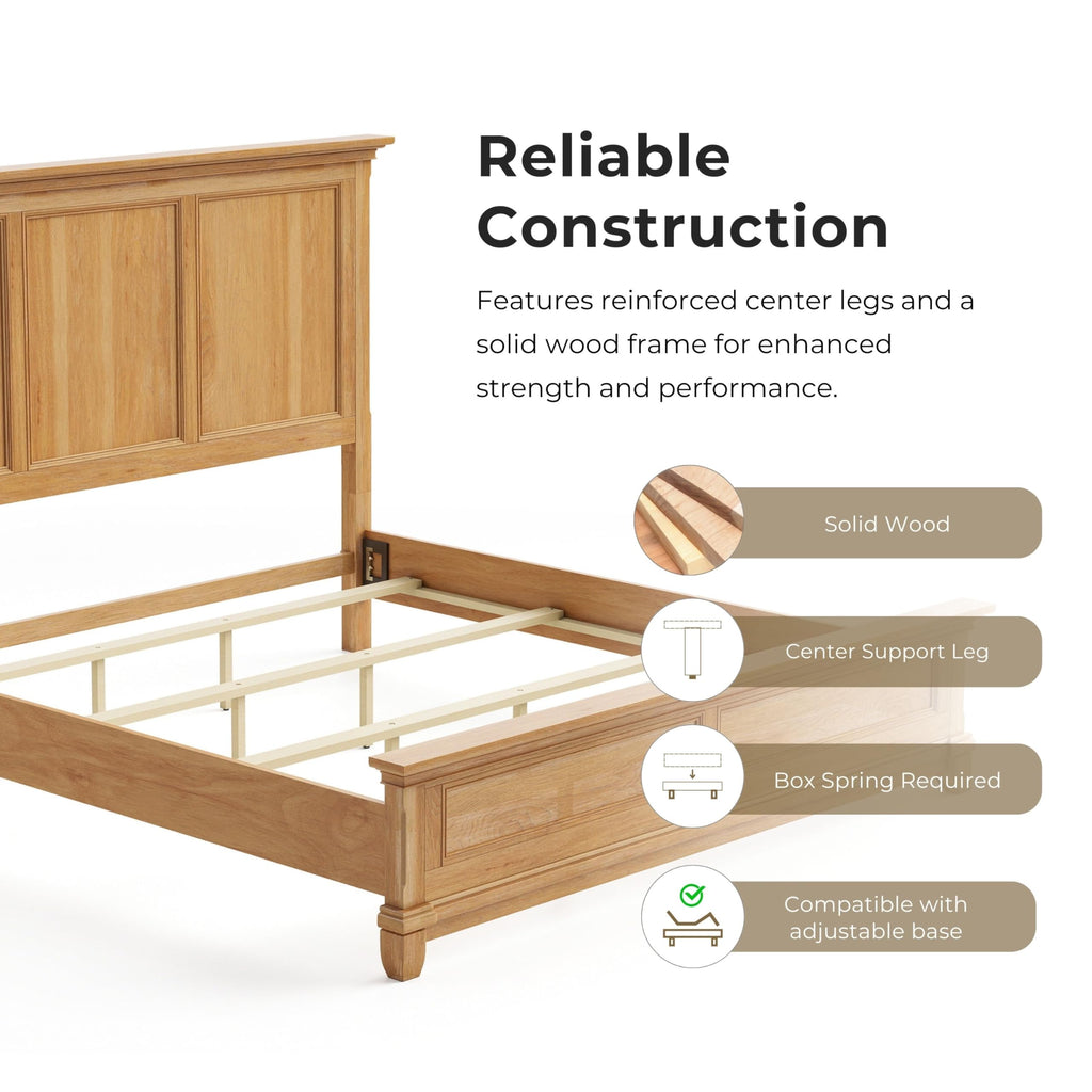 Yardley Farmhouse Solid Wood -Size Bed with Plank Headboard, Wooden Bedframe, Box Spring Required, Guest Room