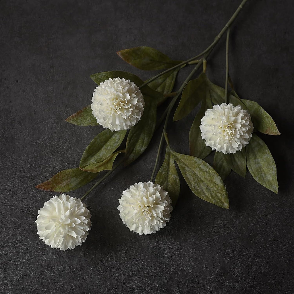 27"Artificial Pompon Mum Stems Silk Flowers for Vase Decor(Cream) - Set of 6