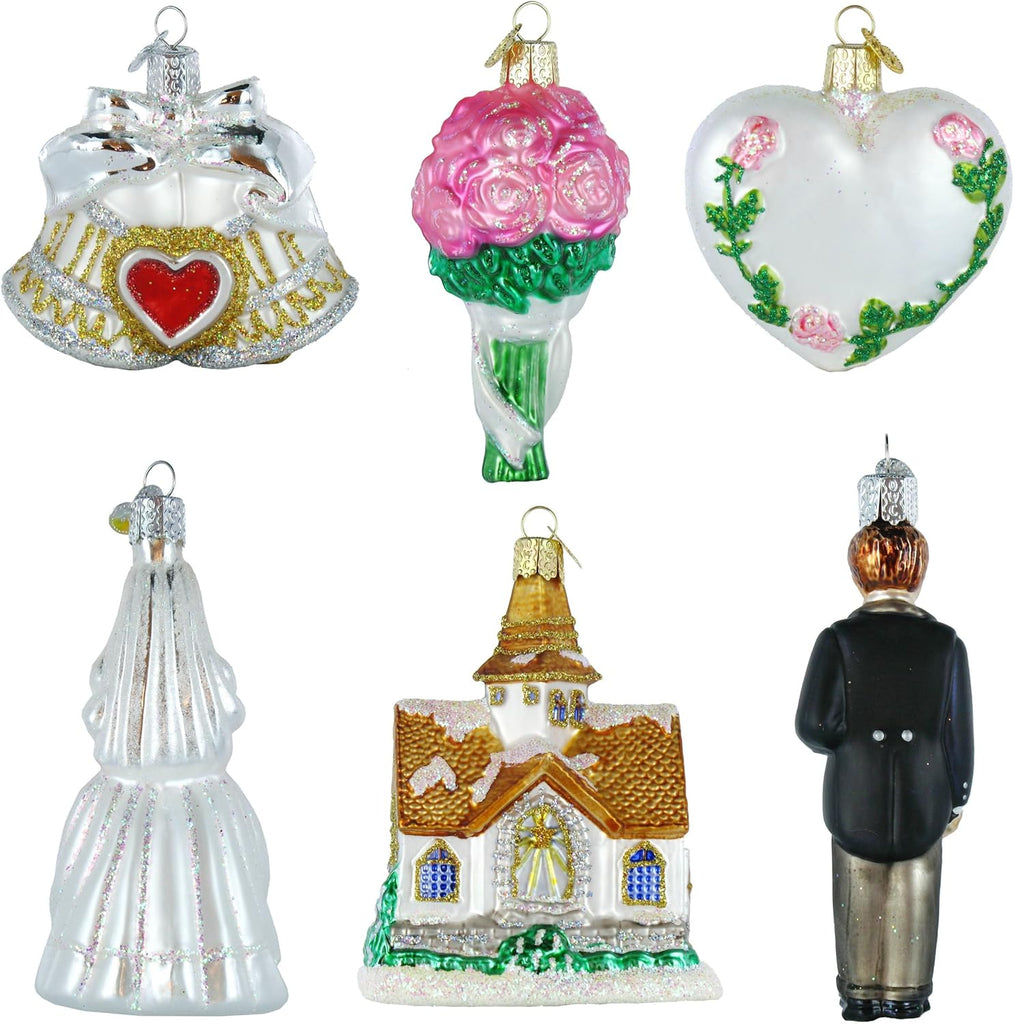 Wedding Collection Glass Ornament - Set of 6