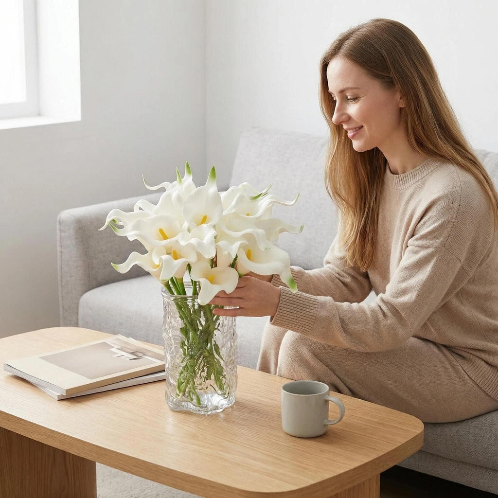 10 Stems Real Touch Calla Lily Artificial Flowers, 15.7in White Faux Calla Lilies with PU Blooms and Bendable Stems