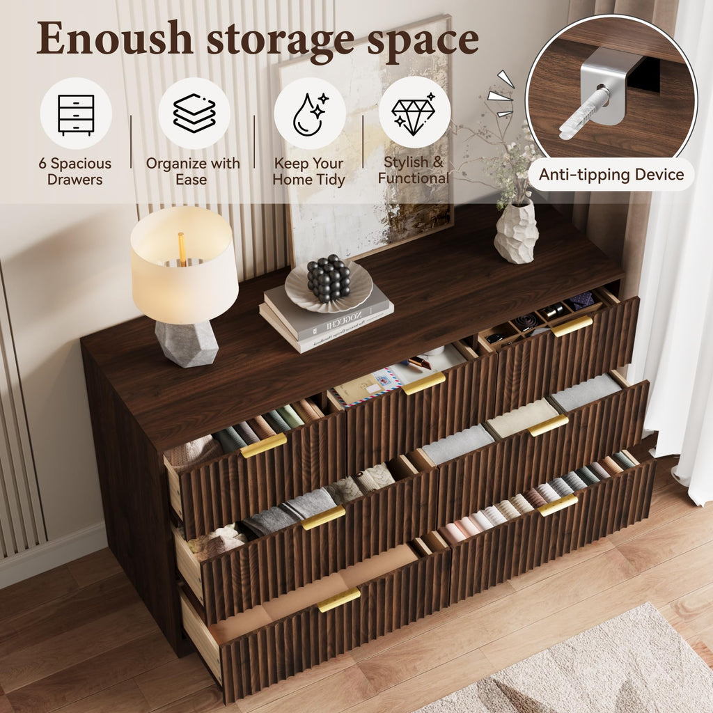 Walnut Dresser, 7 Drawer Dresser with Smooth-Gliding Drawers