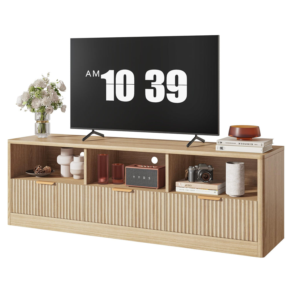 59" Fluted TV Stand for TVs Up to 65", Natural Oak