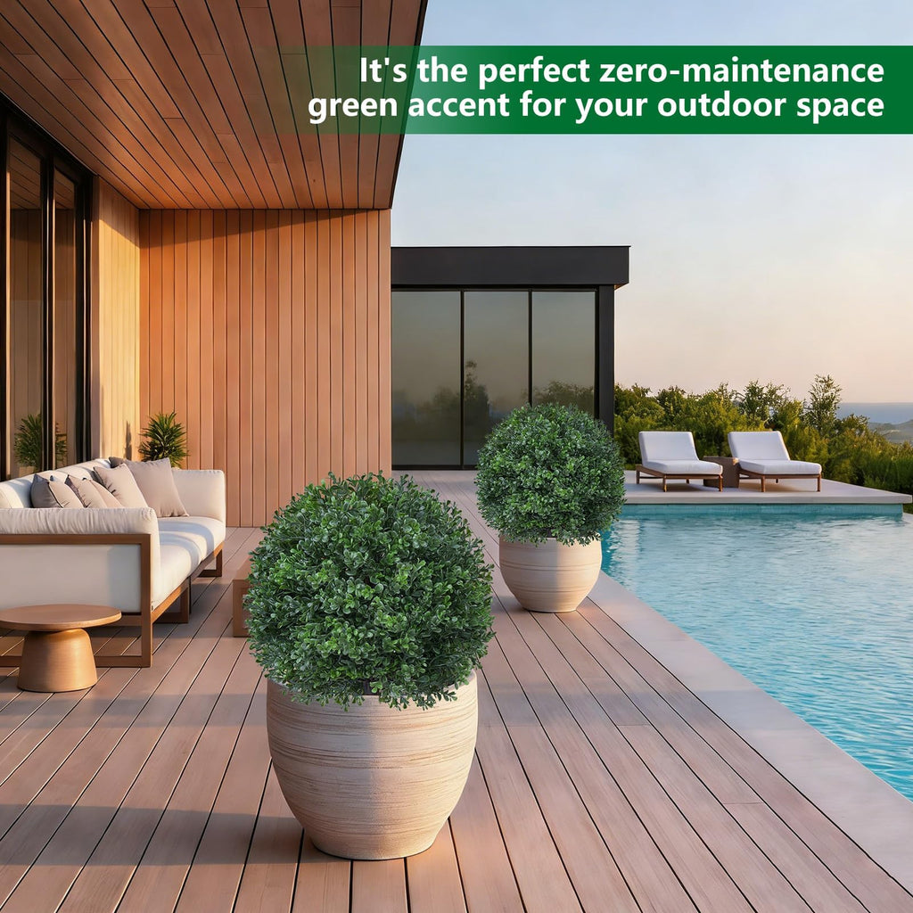 2 Pack 27.6" Artificial Boxwood Topiary Ball with Spikes for Outdoor