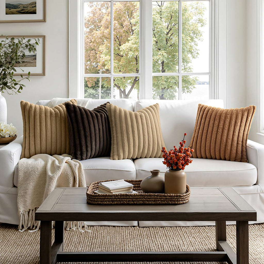 Fall Faux Fur Plush Decorative Throw Pillow Covers 20x20, Dark Brown