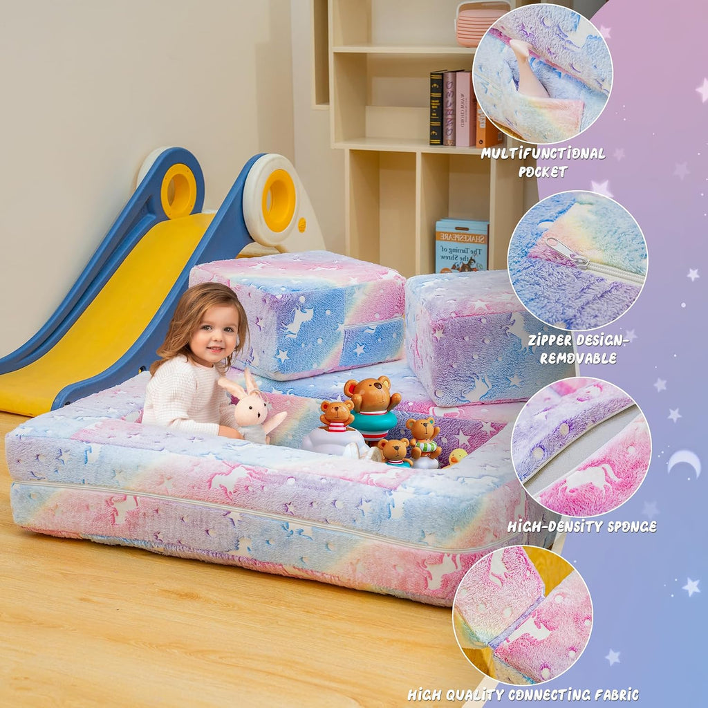 Modular Kids Play Couch, Glow in The Dark Kids Play Couch Toddler Couch,Kids Couch for palyroom, Convertible Baby