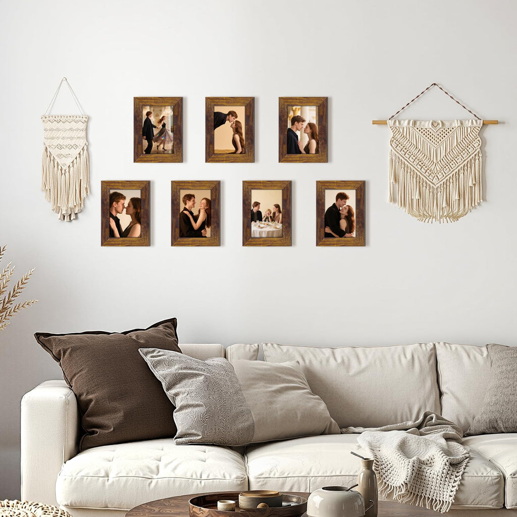 8x10 Picture Frame Rustic Brown Frames Fits 8 by 10 Inch Prints Wall Tabletop Display, 7 Pack
