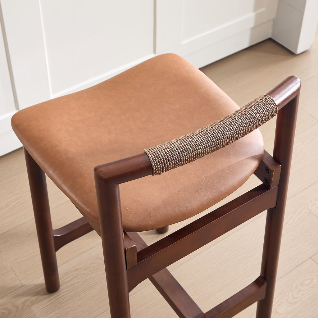 Wood Counter Stools with Woven Paper Cord Accent Back, Set of 2