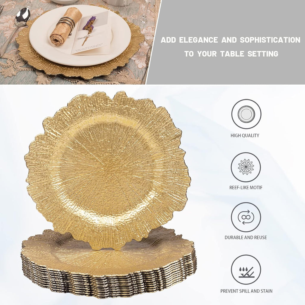 Gold Charger Plates, Round Reef Chargers for Dinner Plate - Set of 12
