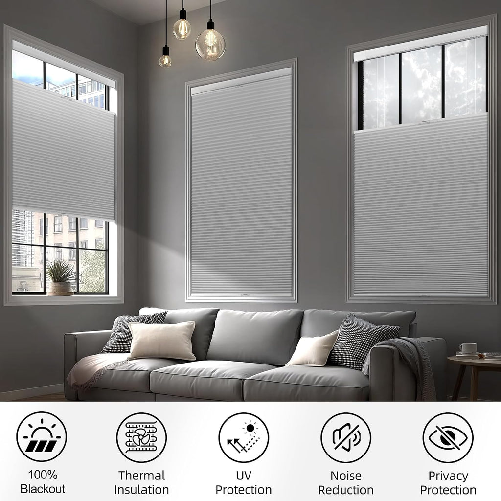 Top Down Bottom Up Cordless Cellular Shades No Tools No Drill Honeycomb Blinds for Windows Shades for Indoor Windows