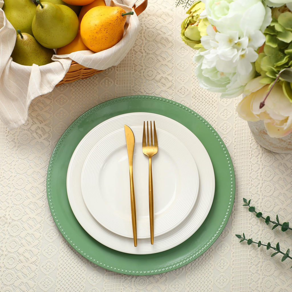 36 Pack 13 Inch Green Beaded Round Charger Plates