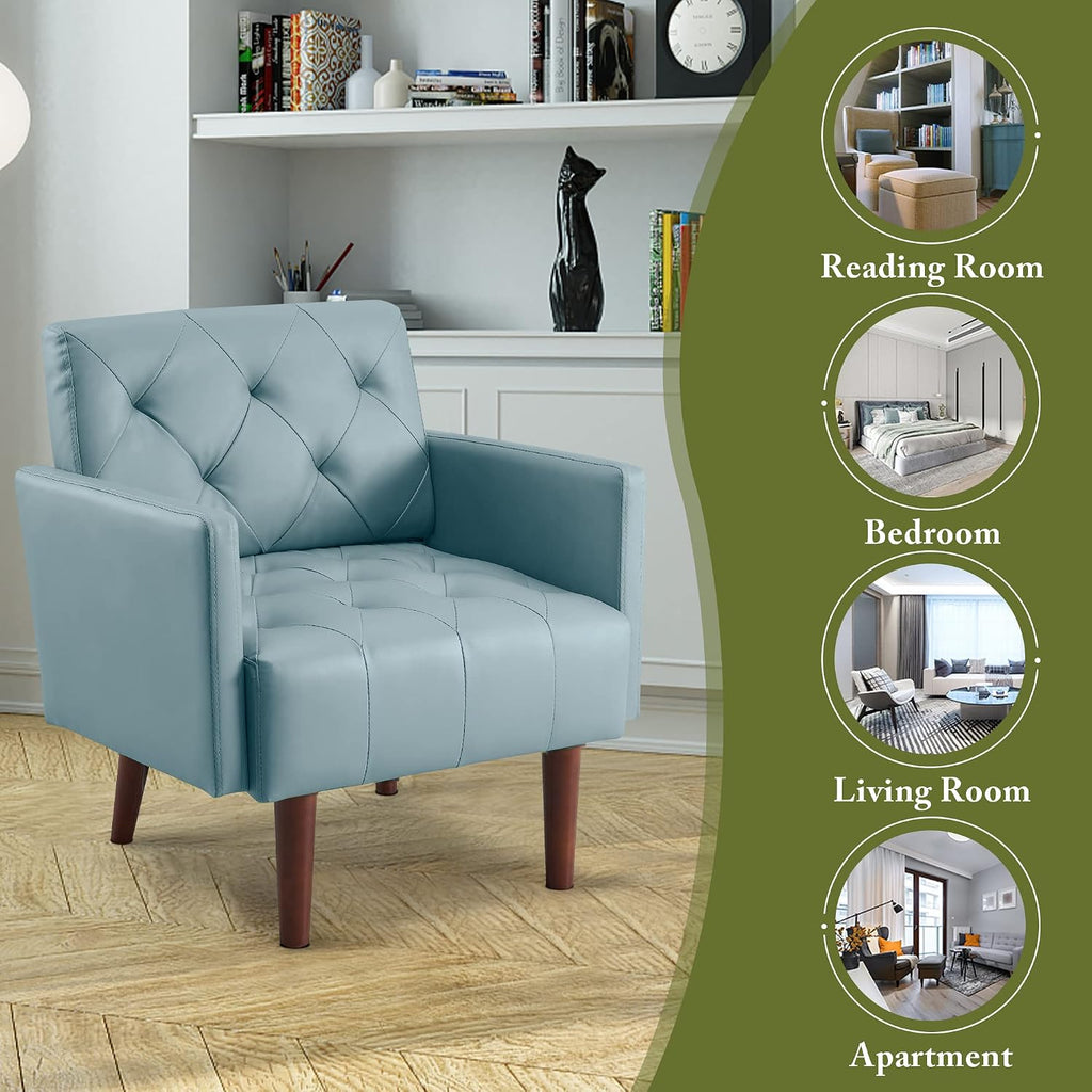 Faux Leather Accent Chair Modern PU Armchair, Retro Tufted Upholstered Arm Chair, Comfy Leather Club Chair Single