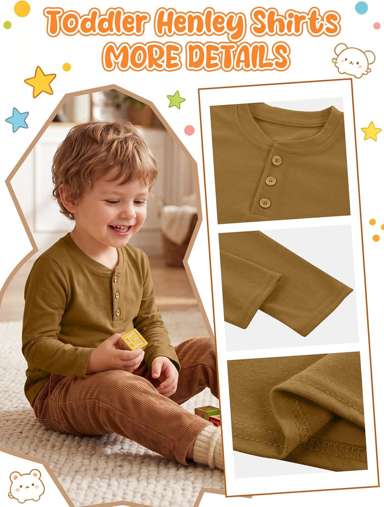 Pack Toddler Boy Long Sleeve Shirt Baby Boys Henley Tops Soft Casual Solid Tee Shirts for Kids
