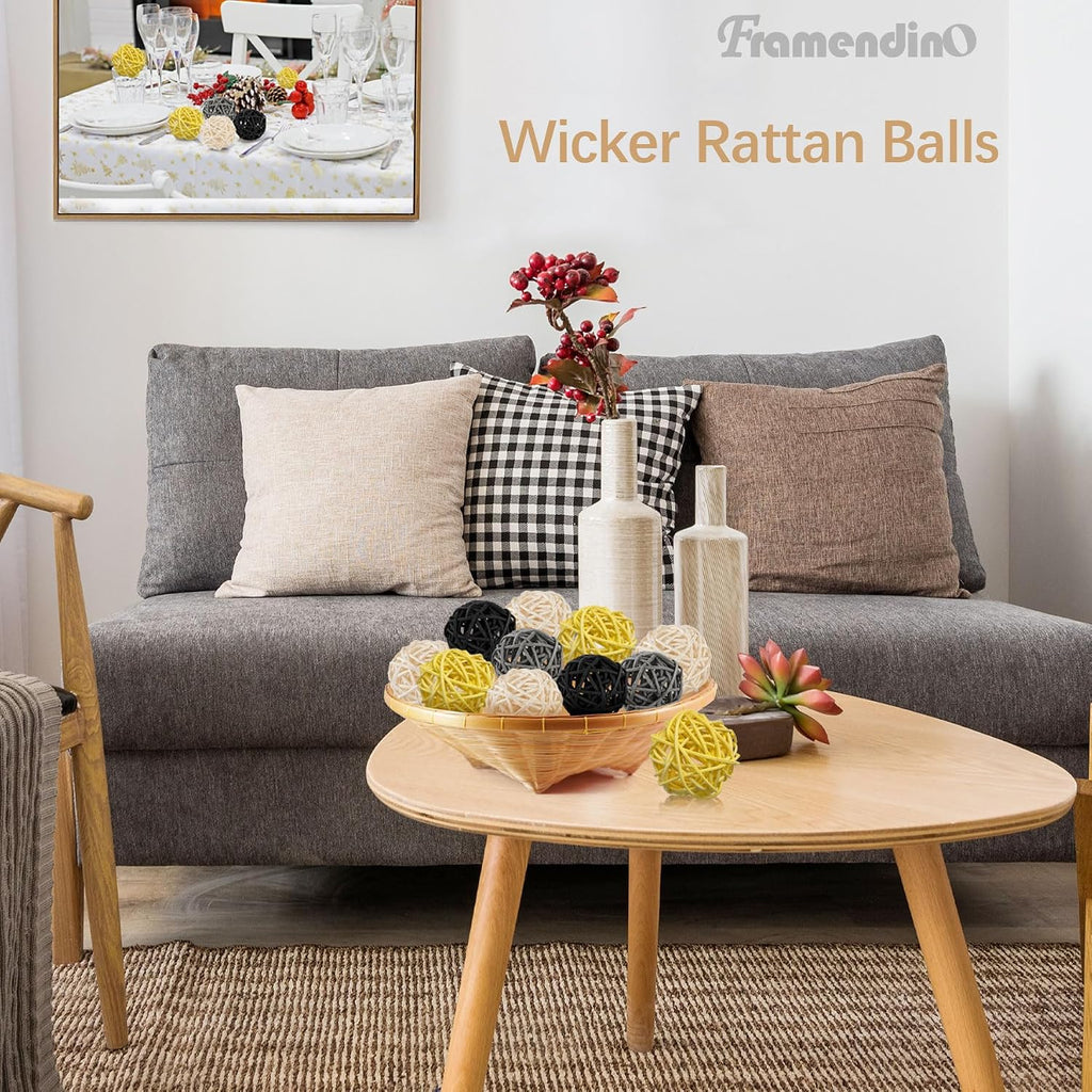 Inch Wicker Rattan Balls Decorative Decor DIY Vase Bowl Filler Black Grey Yellow White - Set of 24