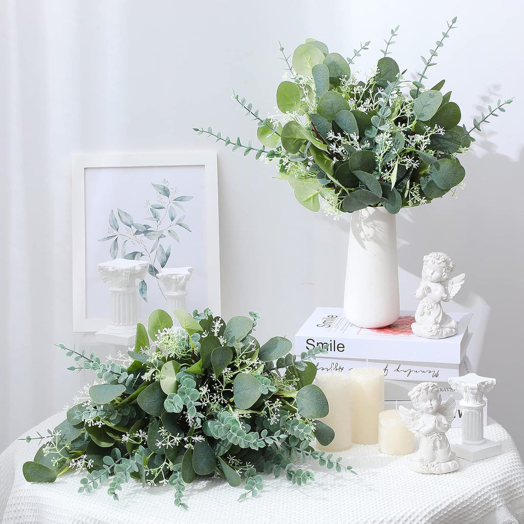 Artificial Eucalyptus Stems, 2 Styles Faux Greenery Leaves with Silver Dollar and Small Leaf Sprays - Set of 300