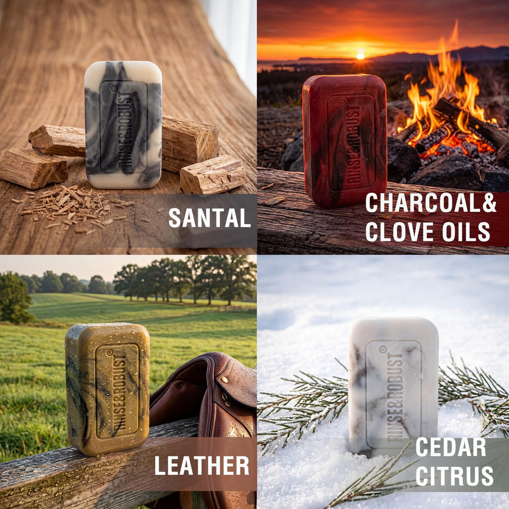 Bar Soap for Men - 4Pcs Exfoliating & Moisturizing 4-in-1 Cleansing Bar Set for Face, Body, Hands & Shave | All Skin