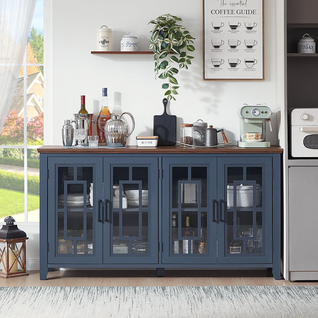 63" Farmhouse Sideboard Buffet Cabinet with Storage, Navy Blue