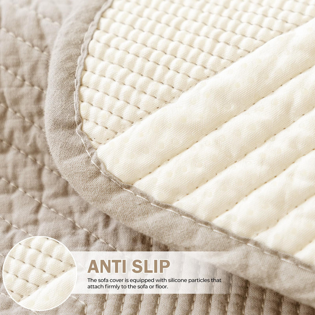 Cotton Quilted Couch Covers for Sectional Sofa (Khaki, 28"x35")