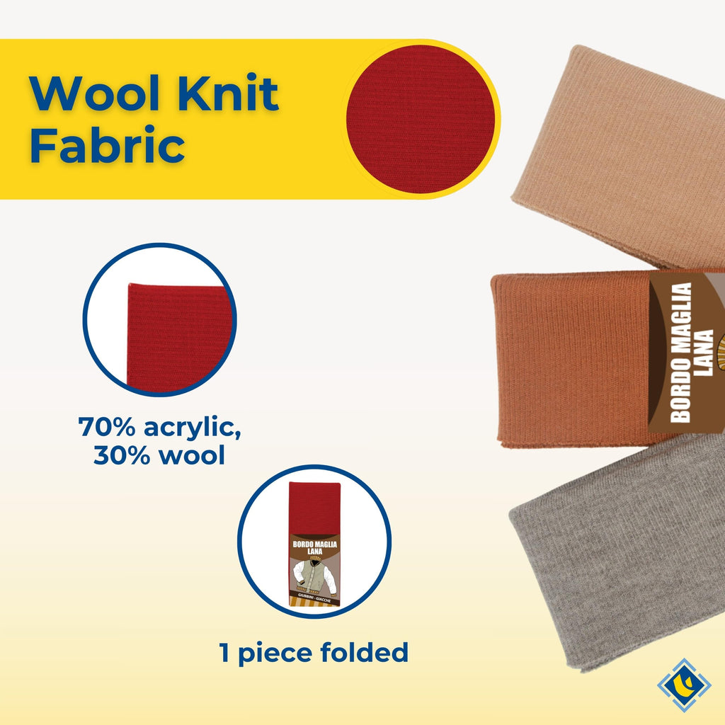 Wool Knit Fabric for Cuffs, 3"x31", Ideal for Repairing Jackets, 1 Folded Piece, Olive Green