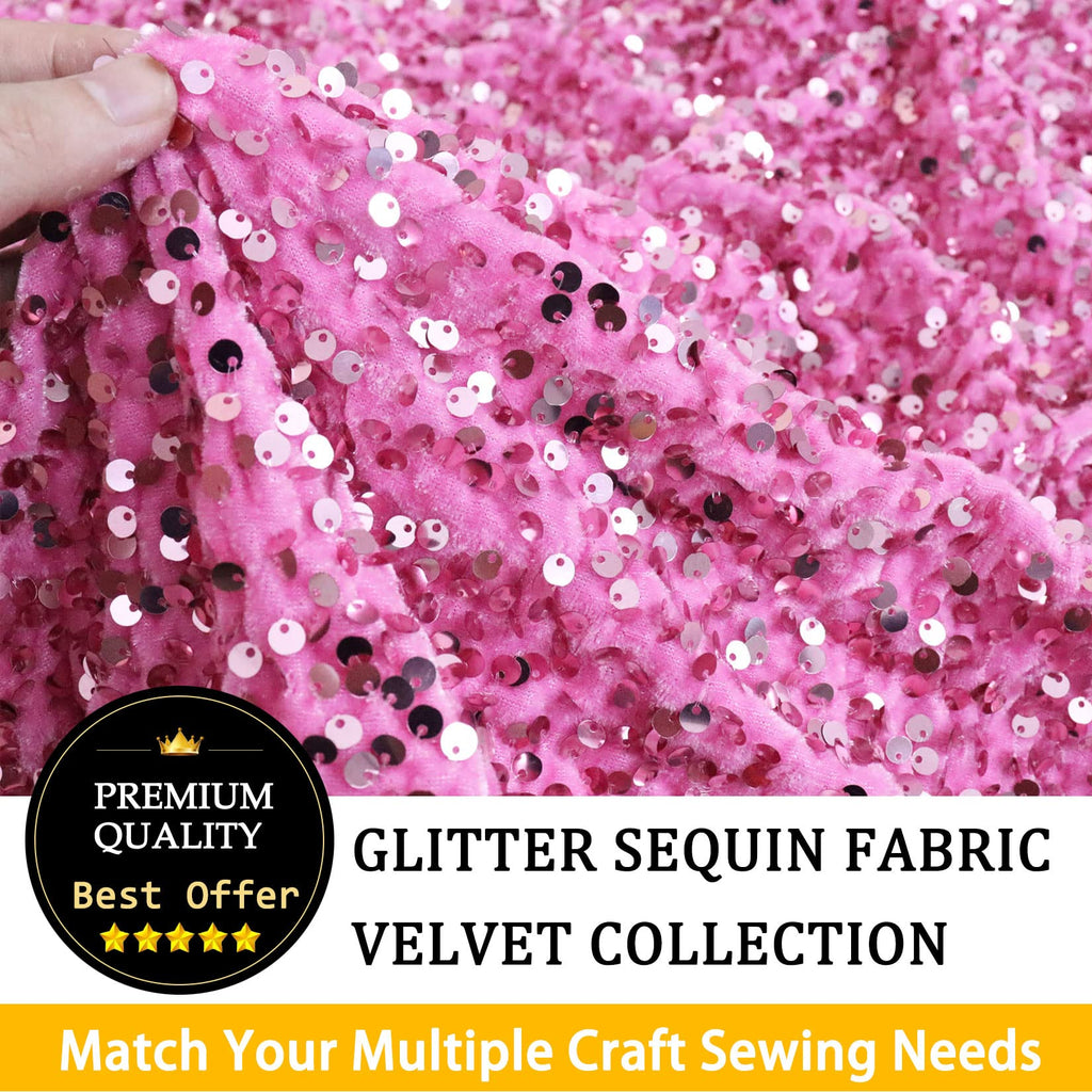 Pink Sequin Fabric 5 Yards Sequin Velvet Fabric by The Yard Shimmer Sequence Fabrics for Sewing Clothes Reversible