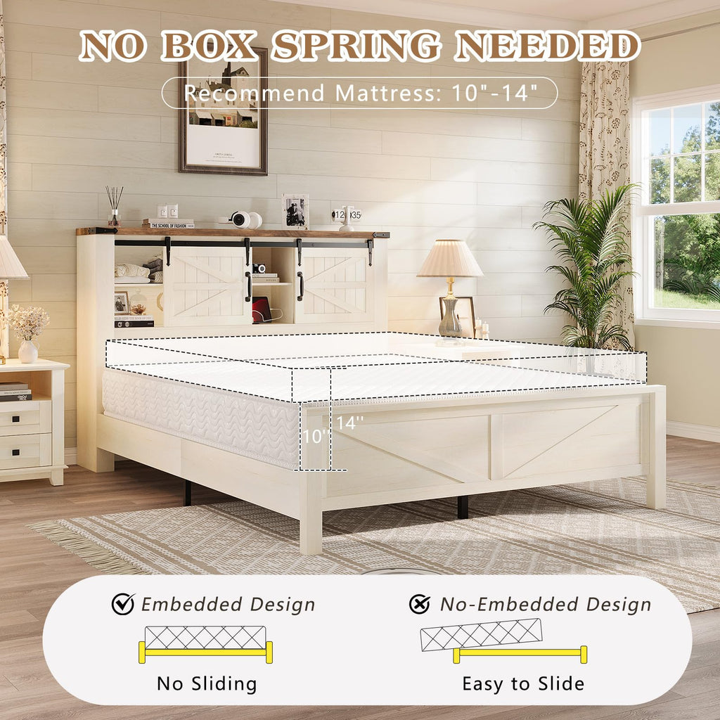 Farmhouse Platform Bed with Storage Headboard