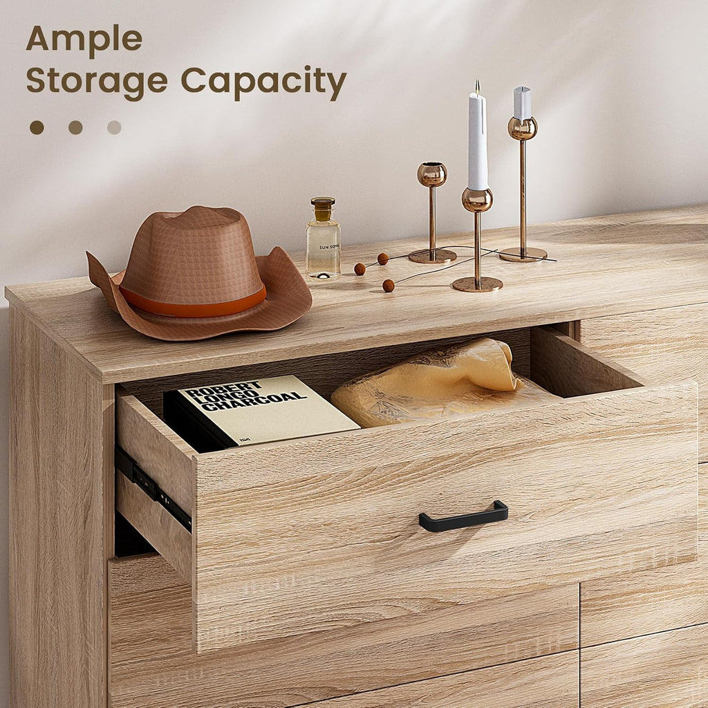 Dresser , 6 Drawer Double Dresser, Modern Chest of Drawers with Deep Drawers, TV Stand Large Storage Organizer