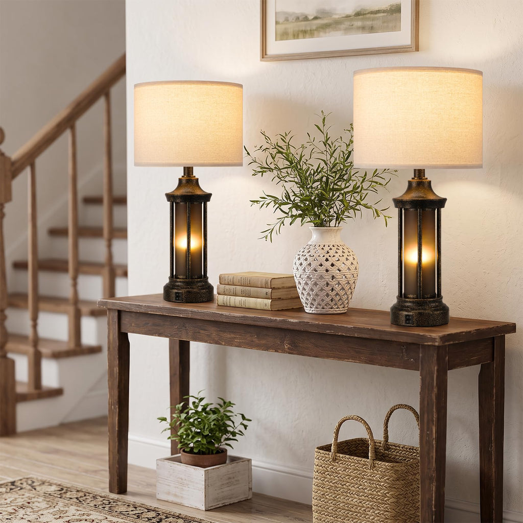 24" Farmhouse Table Lamps, Black Bedside Lamps
