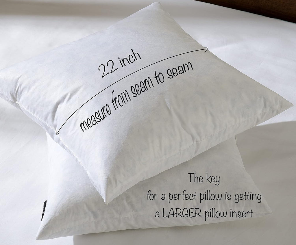 Hotel-Style 22x22 Goose Feather Pillow Insert for Sofa & Bed - 100% Odorless & Plump Cushion Filler - 233TC Cotton - Set of 2