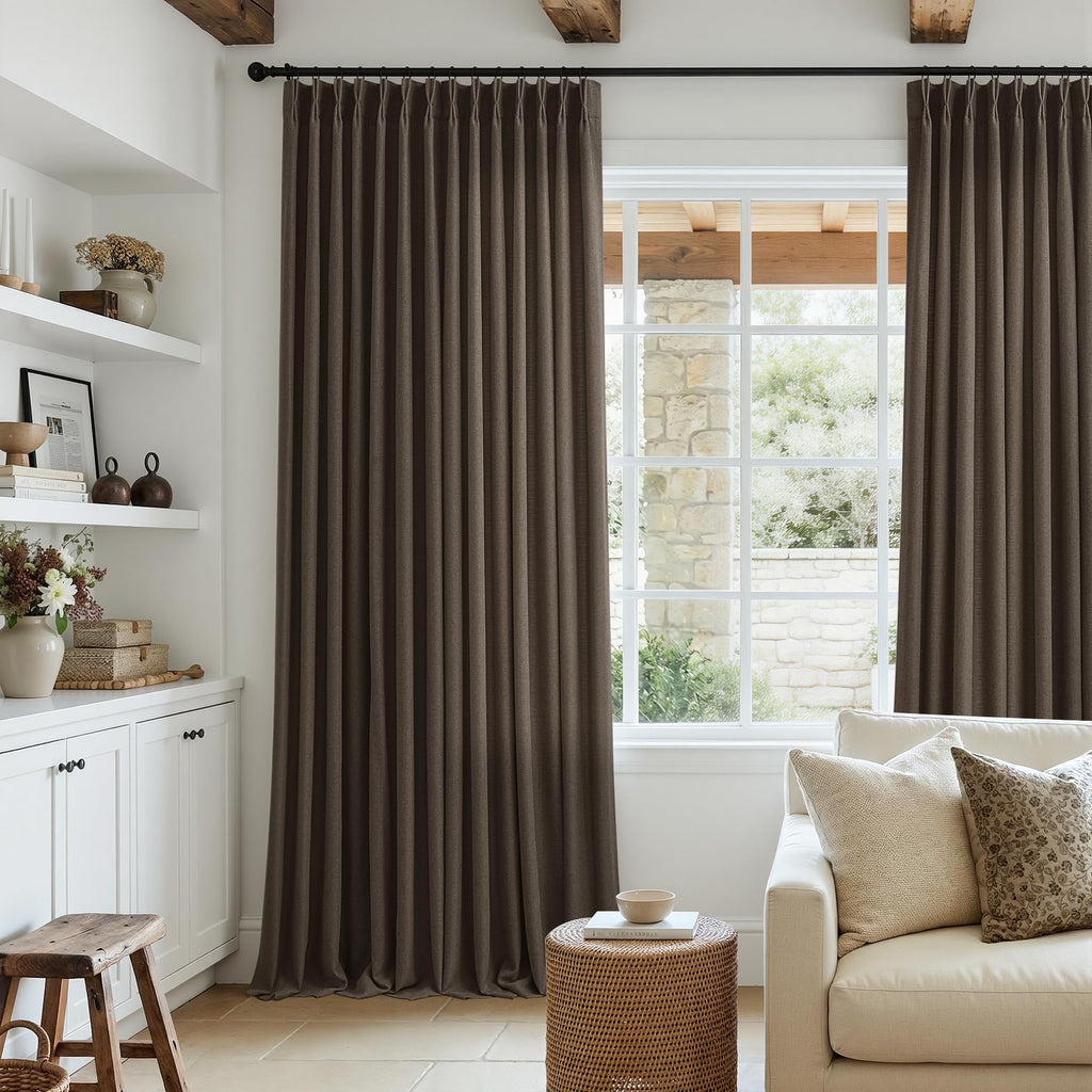 100 Inch Dark Chocolate Thick Linen Sliding Door Curtains 40x100